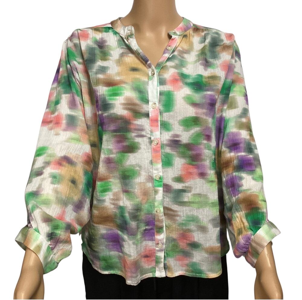 Pilcro Anthropologie The Sidney Batwing Blouse Abstract Watercolor Floral XS
